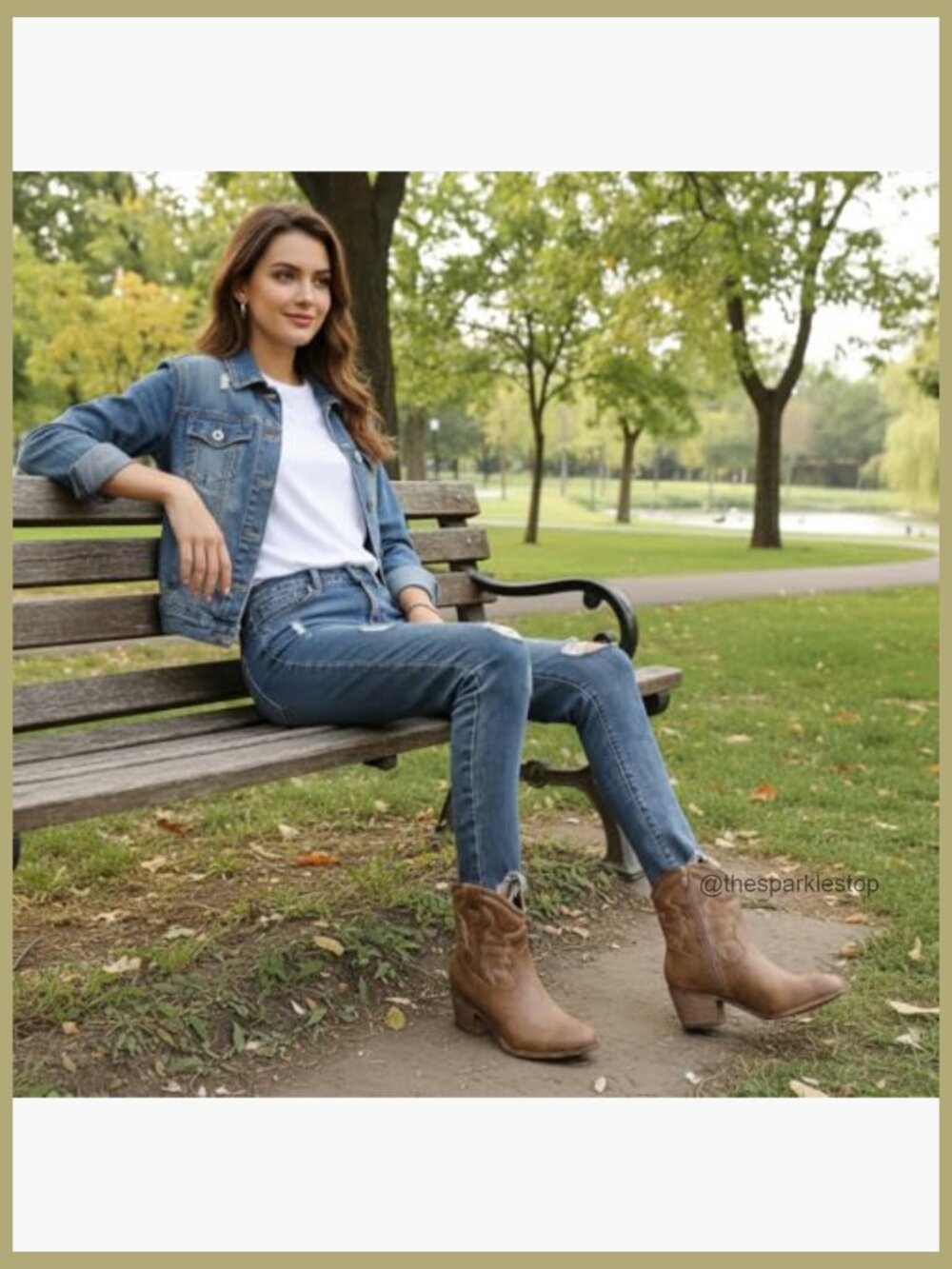 Women's Cowgirl Ankle Boots with Embroidered Stitching Low Heel Side Zip - Picture 2 of 7